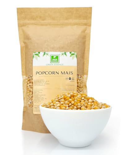 Popcornmais 1 kg von der Grünen Essenz - Popcorn ungesüsst und ungesalzen - köstlicher Mais-Snack - Kinopopcorn für die Popcornmaschinen - Maiskörner für Popcorn 1000g (1 Kg) von Green Essence