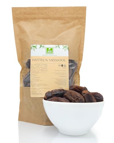 Premium Jumbo Medjoul Datteln 500g von der Grünen Essenz - Soft Medjool Datteln ohne Zucker - große Frische Mejdool-Datteln als weicher und süßer Snack - natürlich ohne Zusatzstoffe (500 Gramm) von Green Essence