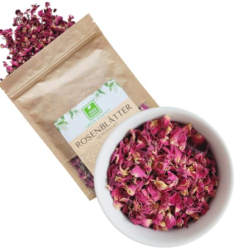 Rosenblütenblätter 100g von der Grünen Essenz - getrocknet - Rosenblüten Tee - Essblüten - Blütenblätter für Tee - zum Backen - genuss für Feinschmecker (100 GRAMM) von Green Essence