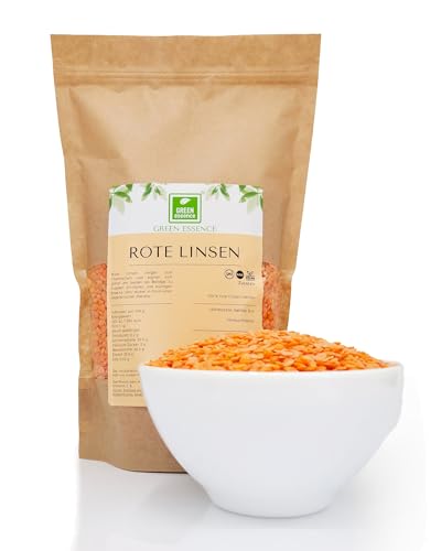 Rote Linsen 1kg von der Grünen Essenz - Linsen Rot - getrocknete Bohnen - vegan - Proteinquelle - Ballaststoffquelle - Rohkostqualität - Lentils 1000g von Green Essence