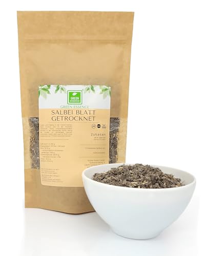 Salbeiblätter getrocknet von der Grünen Essenz - Kräutersalbeiblätter - Salbeitee - 100% rein und naturbelassen - Kräutertee aus Salbeiblättern - Salbei Tee Premium-Qualität (250 Gramm) von Green Essence