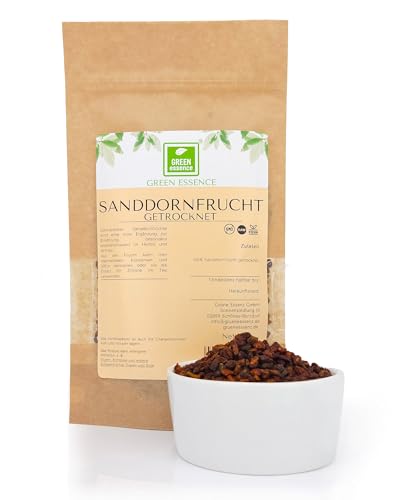 Sanddorn Trockenfrüchte ganz 100g von der Grünen Essenz - Sanddorn getrocknete Früchte - "Das sibirische Gold" - Sanddornfrüchte getrocknete Beeren -Trockenfrüchte ungesüßt ideal für Tee (100 Gramm) von Green Essence