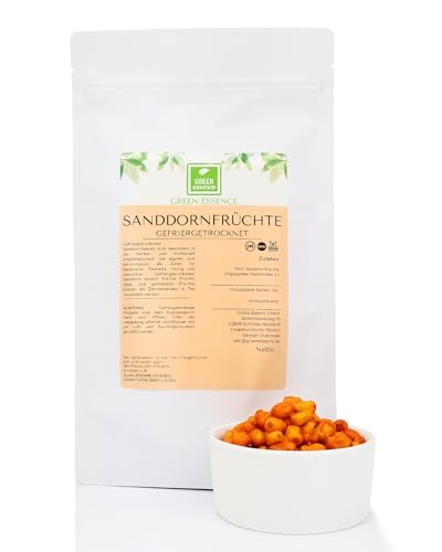 Sanddornbeeren gefriergetrocknet 100g von der Grünen Essenz - Sanddorn Frucht gefriergetrocknet - Sanddornbeeren ganz perfekt für Sanddorntee pur - Sanddorn kaufen von Green Essence