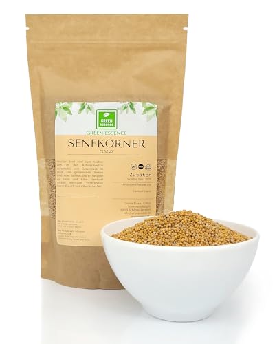 Senfkörner von der Grünen Essenz 500g - ganzes Korn weiß - ungemahlene Senfkörner - Senfsaat Gewürz - 100% natürlich - Senfsamen - delikate weiße Senfkörner bester Qualität (500 Gramm) von Green Essence