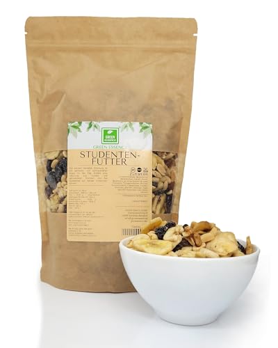 Studentenfutter 500g - Fertigsnack von der Grünen Essenz Selected Mix: Paranüsse Walnüsse, Haselnüsse, Cashews und Fistas, Mandeln, Bananenchips und Sultaninen (500.00 g) von Green Essence