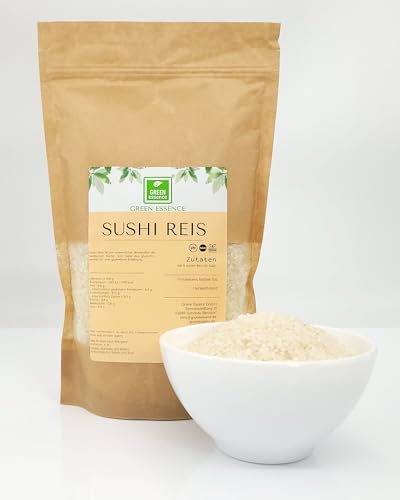 Sushi Reis 1 kg von der Grünen Essenz - hochwertige Qualität für anspruchsvolle Genießer - Naturbelassen - Reis für Sushi zubereitung - Reis in Premium Qualitat - Asiatische Lebensmittel von Green Essence
