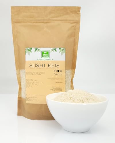 Sushi Reis von der Grünen Essenz - hochwertige Qualität für anspruchsvolle Genießer - Naturbelassen - Reis für Sushi zubereitung - Sushireis in Premium Qualitat - Asiatische Lebensmittel (1 Kilogramm) von Green Essence