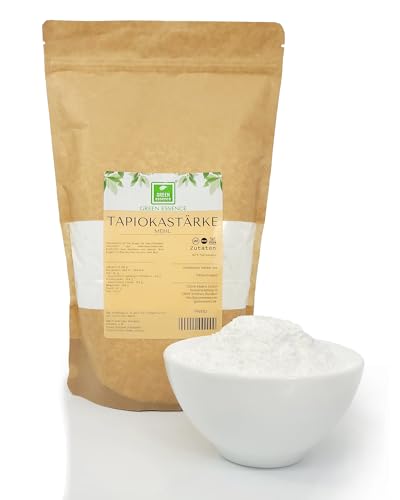 Tapiokastärke 1kg von der Grünen Essenz - vegan - glutenfrei - Tapiokamehl - empfohlen zum Andicken von Soßen - Zusatz zu Pfannkuchen - Maniokmehl - Maniokastärke von Green Essence