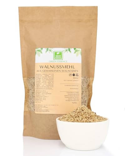 Walnussmehl LowCarb 500g von der Grünen Essenz - Walnusskerne gemahlen – Walnusspulver - gemahlene Walnüsse zum Backen -Nüsse gemahlen - Walnusskernmehl 0,5 Kg von Green Essence