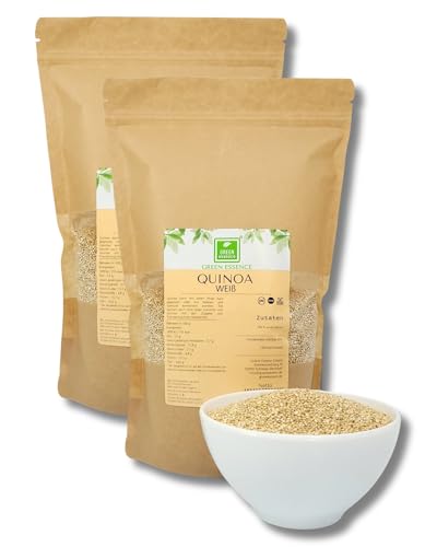 Weiße Quinoa 1000g (2 * 500g) von der Grünen Essenz - Eiweißquelle - Quinoa weiß ganz - Ersatz für Haferbrei - Proteinquelle (1000 Gramm) von Green Essence