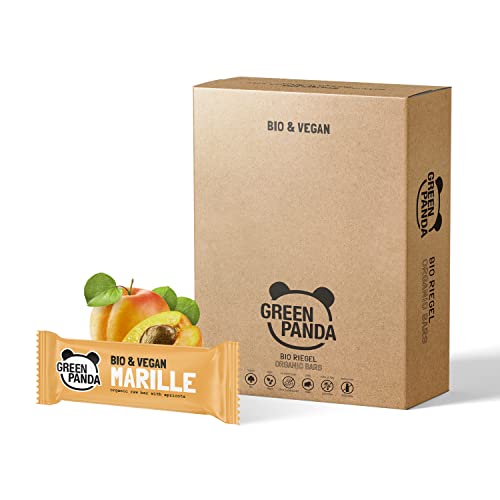 GREEN PANDA® Vegane Aprikosen Fruchtriegel | 100% Bio & zuckerfreie Süssigkeiten | Energy Riegel ohne Zucker | nur 5 Zutaten | Zuckerfreie Süßigkeit aus Bio Aprikosen Weintrauben Mandeln | 12x30g von Green Panda
