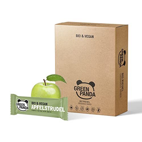 GREEN PANDA® Vegane Fruchtriegel Apfelstrudel | 100% Bio und zuckerfreie Süssigkeiten | Energy Riegel ohne Zucker aus 5 natürlichen Zutaten | Vegane Süßigkeiten aus Äpfel, Weintrauben, Zimt | 12 x 30g von Green Panda