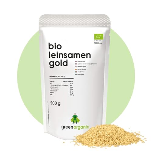 BIO GOLDLEINSAMEN PREMIUM, gelb, glutenfrei, sojafrei, ganze Samen, gelbe Leinsaat, naturbelassen, rein pflanzlich, EU-Landwirtschaft - 500g von GreenOrganic