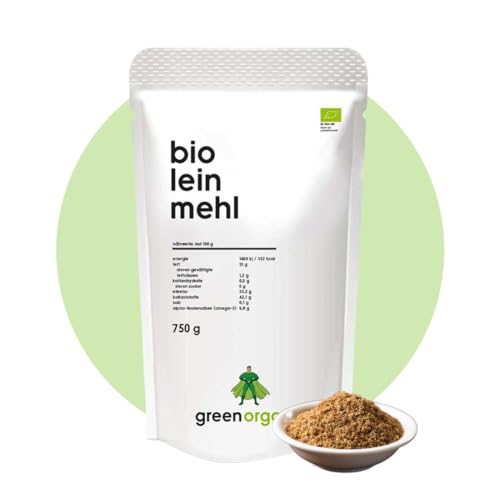BIO PREMIUM LEINSAMENMEHL - Lower-Carb, vegan, entölt, eiweißreich, ballaststoffreich, Diät-geeignet, Pflanzen-Protein, paleo, fair und nachhaltig, 750 g von GreenOrganic