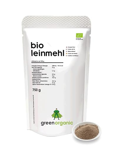 BIO PREMIUM LEINSAMENMEHL - Lower-Carb, vegan, entölt, eiweißreich, ballaststoffreich, Diät-geeignet, Pflanzen-Protein, paleo, fair und nachhaltig, 750 g von GreenOrganic