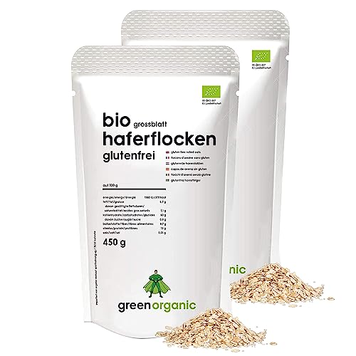 Bio Haferflocken glutenfrei, Großblatt, kernig, Frühstücksflocken, für Porridge, ohne Zucker greenorganic (2x 450g) von GreenOrganic