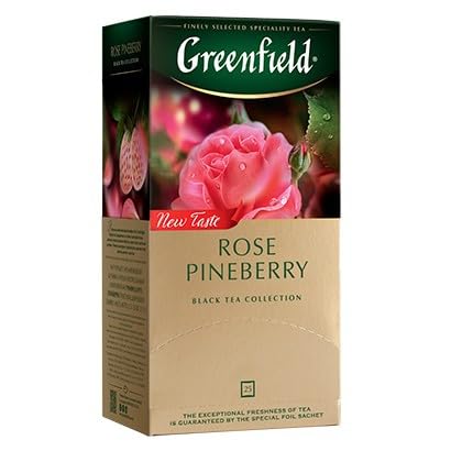 GREENFIELD ROSE PINEBERRY | NEU | AROMATISIERTER SCHWARZER TEE | Schwarztee, Hibiskus, Erdbeeren | 25 beutel von Greenfield