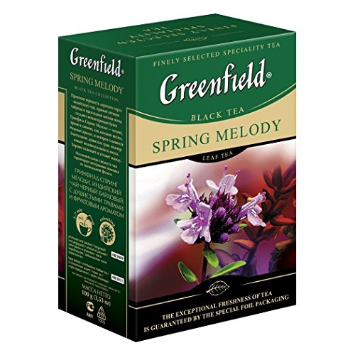 GREENFIELD SPRING MELODY | Schwarztee | Aromatisierter Schwarzer Tee mit Schwarzer Johannisbeere, Minze und Thymian | Loser Blatttee | Black Flavoured Leaf Tea | Lose 100g | 60 Tassen von Greenfield