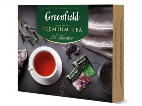 GREENFIELD TEA SET PREMIUM | tea 96 Beutel (tea bags) | 24 Sorten | Geschenkset | tee collection | schwarztee, Grüner Tee, Kräutertee 167,2g (96 Tassen) von Greenfield
