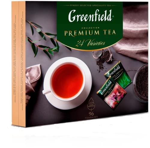 GREENFIELD TEA SET PREMIUM | tea 96 Beutel (tea bags) | 24 Sorten | Geschenkset | tee collection | schwarztee, Grüner Tee, Kräutertee 167,2g (96 Tassen) von Greenfield