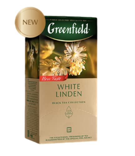 GREENFIELD WHITE LINDEN Schwarztee Aromatisierter Schwarzer Tee | eine Mischung aus schwarzem und grünem Tee mit aromatischem Osmanthus | Brew Hot oder Iced | Teebeutel | 25 beutel von Greenfield