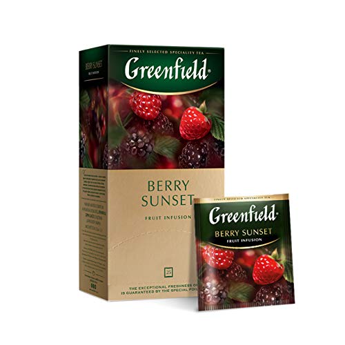 GREENFIELD BERRY SUNSET | 25 TEE BEUTEL | Kräutertee | Brombeerblatt, Apfel, Blaubeere, Hagebutte, Hibiskus | Koscher | Koffeinfrei | EISTEE | Ice Tea | 50g von Greenfield