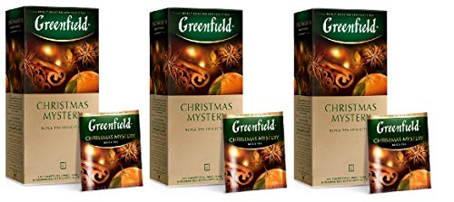 Greenfield Christmas Mystery (3er Pack), Aromatisierter schwarzer Tee aus Kenia mit Zimt, Ingwer, Nelken, Apfel, Anis (75 Teebeutel) von Greenfield
