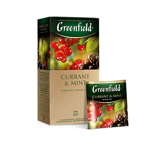 GREENFIELD CURRANT & MINT | Aromatisierter Schwarzer Tee mit schwarzer Johannisbeere, roter Johannisbeere und Minze | beinhaltet Hibiskus | Kann gekühlt verzehrt werden | 25 teebeutel | 45g von Greenfield