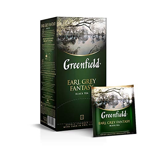 Greenfield Earl Grey Fantasy, Aromatisierter Schwarzer Tee, Flavoured Black Tea, Sri Lanka, 25 Teebeutel mit Doppelkammer und Etiketten in Folienbeuteln, (25 x 2g), 50g [2 Stück] von Greenfield