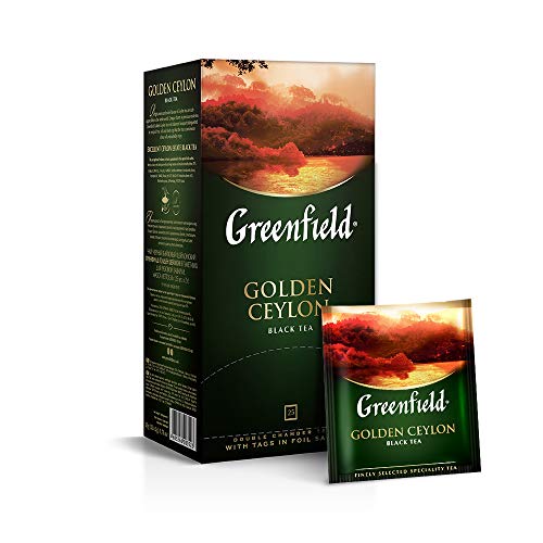 Greenfield Golden Ceylon, Klassischer Schwarztee, Sri Lanka, 25 Doppelkammer-Teebeutel mit Etiketten in Folienbeuteln, (25 x 2g), 50g von Greenfield