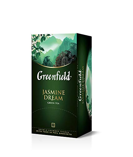 Greenfield Jasmine Dream, Aromatisierter Jasmin-Grüntee, Natürlicher chinesischer Jasmin Grüntee, Glutenfrei, Koscher, Green Jasmine Tea, tea bags, 25 Beutel (25 x 2 g), 50g [25 Tassen] von Greenfield