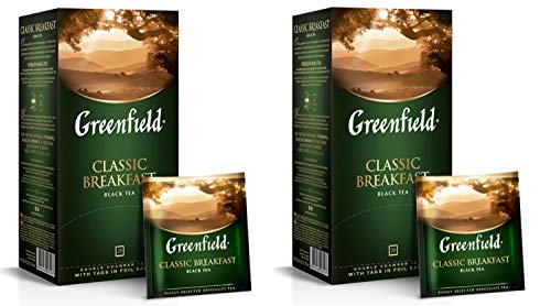 GREENFIELD CLASSIC BREAKFAST (2 Stück) | Klassischer Schwarztee | Starker Schwarzer Tee | Frühstückstee | Indien | Black Tea, India, Breakfast | 50 teebeutel | Beutel (2x 25 x 2g) von Greenfield