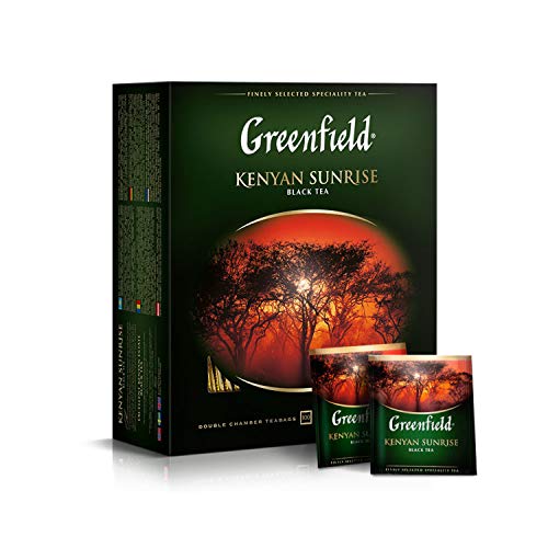 GREENFIELD KENYAN SUNRISE | Schwarztee | Hochwertiger Schwarzer Tee | 100 Frühstücksteebeutel | 100 tea bags| Kenia | Frühstück Tee | Koscher | Gluten-frei | 100 Doppelkammerbeutel im Einzelkuvert von Greenfield