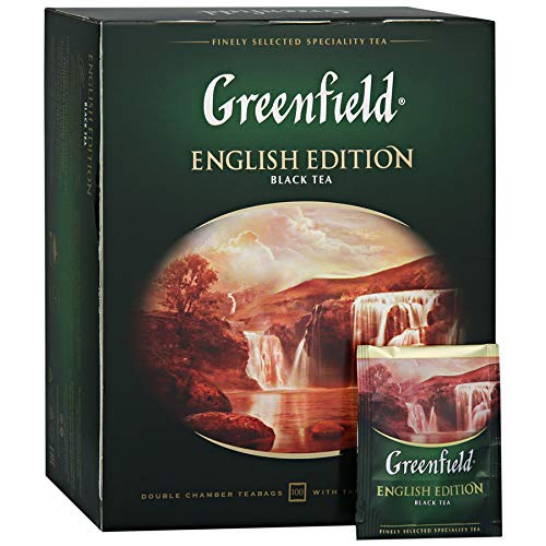GREENFIELD ENGLISH EDITION | Schwarztee | Starker schwarzer Tee zum Frühstück | Enthält Koffein | Hochwertigen Tee | Glutenfrei | Koscher | Ceylon-Tee | 100 Beutel von Greenfield