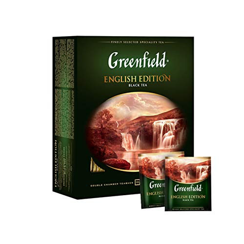 GREENFIELD ENGLISH EDITION | Schwarztee | Starker schwarzer Tee zum Frühstück | Enthält Koffein | Hochwertigen Tee | Glutenfrei | Koscher | Ceylon-Tee | 100 Beutel von Greenfield