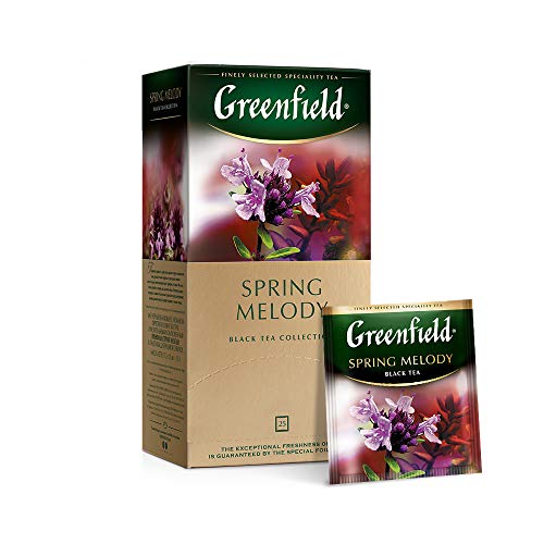 Greenfield Spring Melody, Aromatisierter Schwarzer Tee mit schwarzen Johannisbeeren, Minze und Thymian, Flavoured Black Tea, 25 beutel (25 x 1,5g), 37,5g [2 Stück] von Greenfield