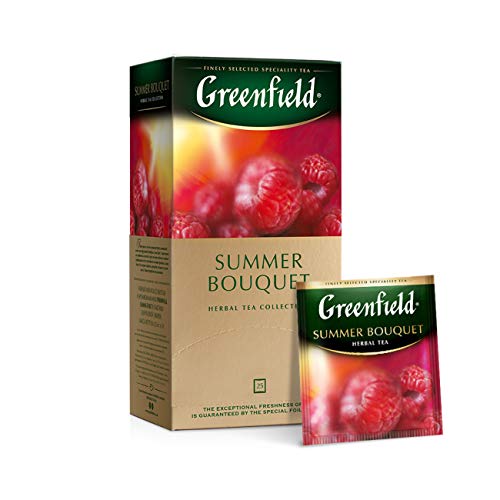 Greenfield Summer Bouquet, Fruchtgetränk, Himbeeren, Hibiskus, Hagebutten, Apfel, Koffeinfrei, 25 Beutel mit zwei Beuteln mit Etiketten in Folienbeutel (25 x 2 g), 50g von Greenfield