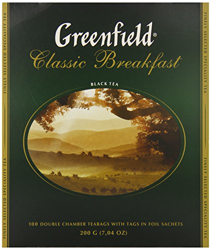 GREENFIELD CLASSIC BREAKFAST | Originaler Frühstückstee | Der feinste schwarze Tee | Schwarztee 100 teebeutel | Hochwertiger | Black Tea | 100 Tea Bags | Gluten-frei | Kosher | 200g von Greenfield
