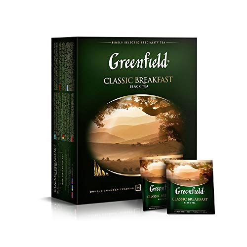 GREENFIELD CLASSIC BREAKFAST | Originaler Frühstückstee | Der feinste schwarze Tee | Schwarztee 100 teebeutel | Hochwertiger | Black Tea | 100 Tea Bags | Gluten-frei | Kosher | 200g von Greenfield