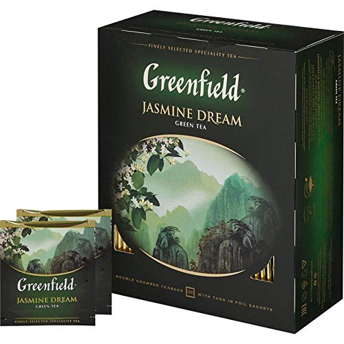 GREENFIELD JASMINE DREAM | Natürlicher chinesischer Jasmin Grüntee | 100 Teebeutel | Grüner Tee mit Jasmin | Jasmine Green Tea 100 tea bags | 200g von Greenfield