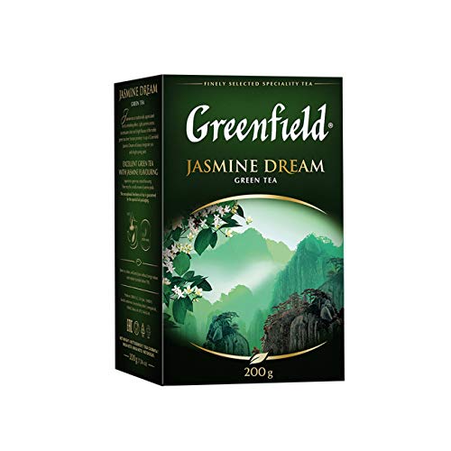 GREENFIELD JASMINE DREAM | Grüner tee lose | Natürlicher Chinesischer Jasmin Grüntee | Aromatisierter Grüner Blatttee mit Jasmin | Kosher | Glutenfrei | Jasmine Green Tea | Lose Leaf | 200g von Greenfield