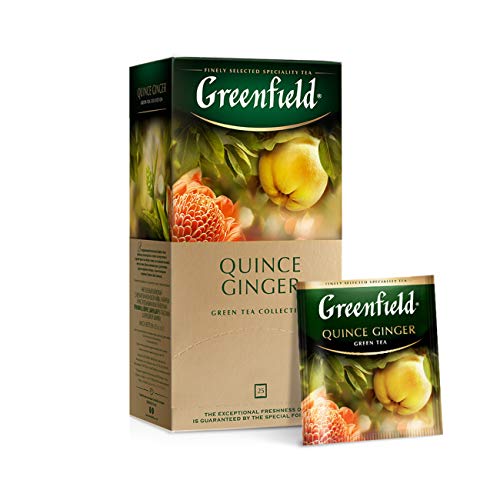 GREENFIELD QUINCE GINGER | Aromatisierter Grüner Tee | Flavoured Green Tea | Calendula, Quitte, Ingwer, Ringelblume | 25 Beutel von Greenfield