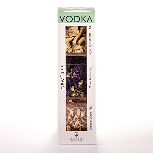 Wodka Vodka Botanicals 3-er Set - Greenplan Products - Special-Edition Vodka -Tonic Sex on the Beach Long Island Iced Tea 3 Gewürze Malvenblüten, Ingwer, Orangenblüten Just Spices Vodka Set mit 3 verschiedenen Gewürzen und Botanicals selber machen Wodka -Gewürze Kit von Greenplan Products