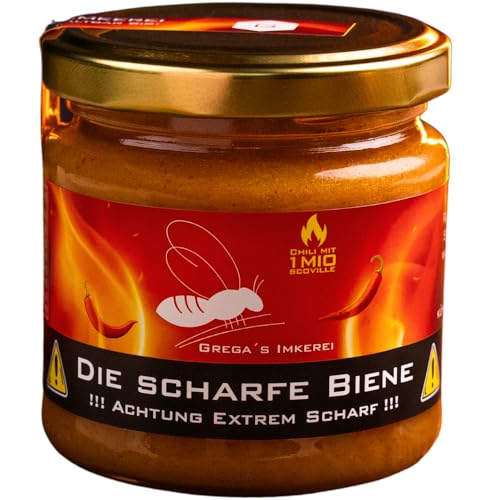 Die Scharfe Biene 250g - Carolina Reaper Chili im Honig - Extrem scharf, cremige Konsistenz, ideal für Marinaden, Saucen & mutige Genießer Die Scharfe Biene 250g - Carolina Reaper Chili im Honig - Extrem scharf, cremige Konsistenz, ideal für Marinaden, Saucen & mutige Genießer von Grega´s Imkerei