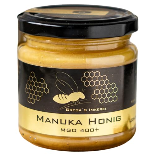 Manuka-Honig 250g, MGO 400+ - Cremiger, Echter Premium Manukahonig direkt aus Neuseeland, in Deutschland zertifiziert und im Labor getestet von Grega´s Imkerei