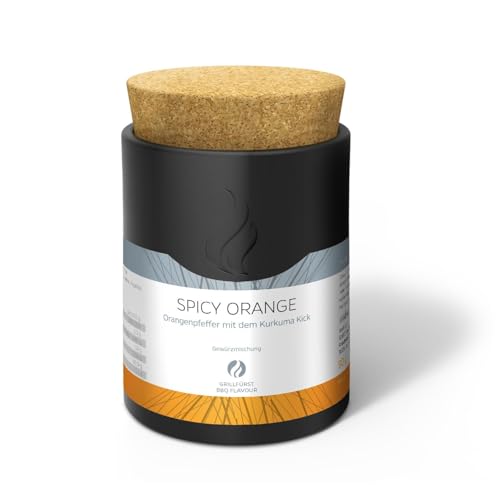 Grillfürst Spicy Orange, Orangenpfeffer – 90g, Exotische Gewürzmischung in hochwertiger Keramikdose, Perfekt für Fleisch, Fisch & Gemüse von Grillfürst