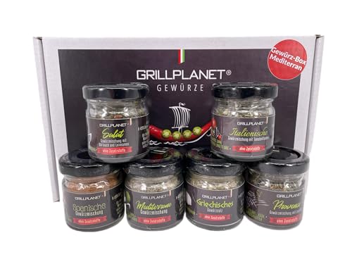 Gewürz Geschenk Set mediterran in Geschenkverpackung - Gewürzmischung für Grill Pfanne Salat und Sossen Geschenkset in Top Qualität ohne Zusatzstoffe Gewürz Geschenk Set mediterran in Geschenkverpackung - Gewürzmischung für Grill Pfanne Salat und Sossen Geschenkset in Top Qualität ohne Zusatzstoffe von GRILLPLANET
