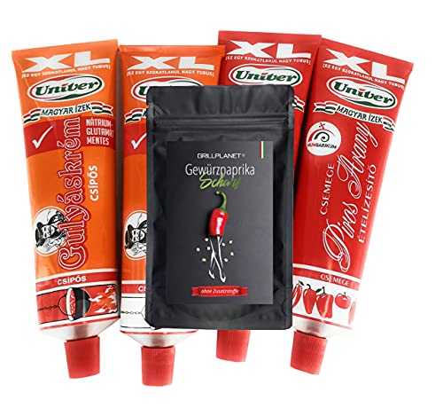 Gulaschkessel Gewürz Set 1 x Gulaschcreme scharf 1 x mild 1 x Paprikacreme scharf 1 x mild a 240g 1 x 50g Paprikapulver Ungarn Gulaschkessel Gewürz Set 1 x Gulaschcreme scharf 1 x mild 1 x Paprikacreme scharf 1 x mild a 240g 1 x 50g Paprikapulver Ungarn von GRILLPLANET