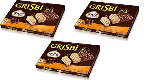 3x Matilde Vicenzi Grisbi Snack Rice con Riso Soffiato Kekse Waffel mit Milchcreme überzogen mit Schokolade und Puffreis 120g ( 4 x 30g ) von Grisbi