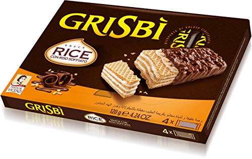 Matilde Vicenzi Grisbi Snack Rice con Riso Soffiato Kekse Waffel mit Milchcreme überzogen mit Schokolade und Puffreis 120g ( 4 x 30g ) von Grisbi